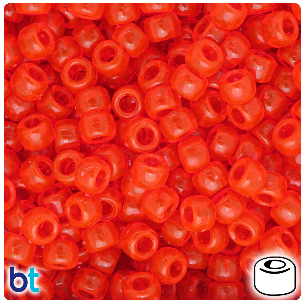 Fire Red Transparent 9mm Barrel Pony Beads (500pcs)