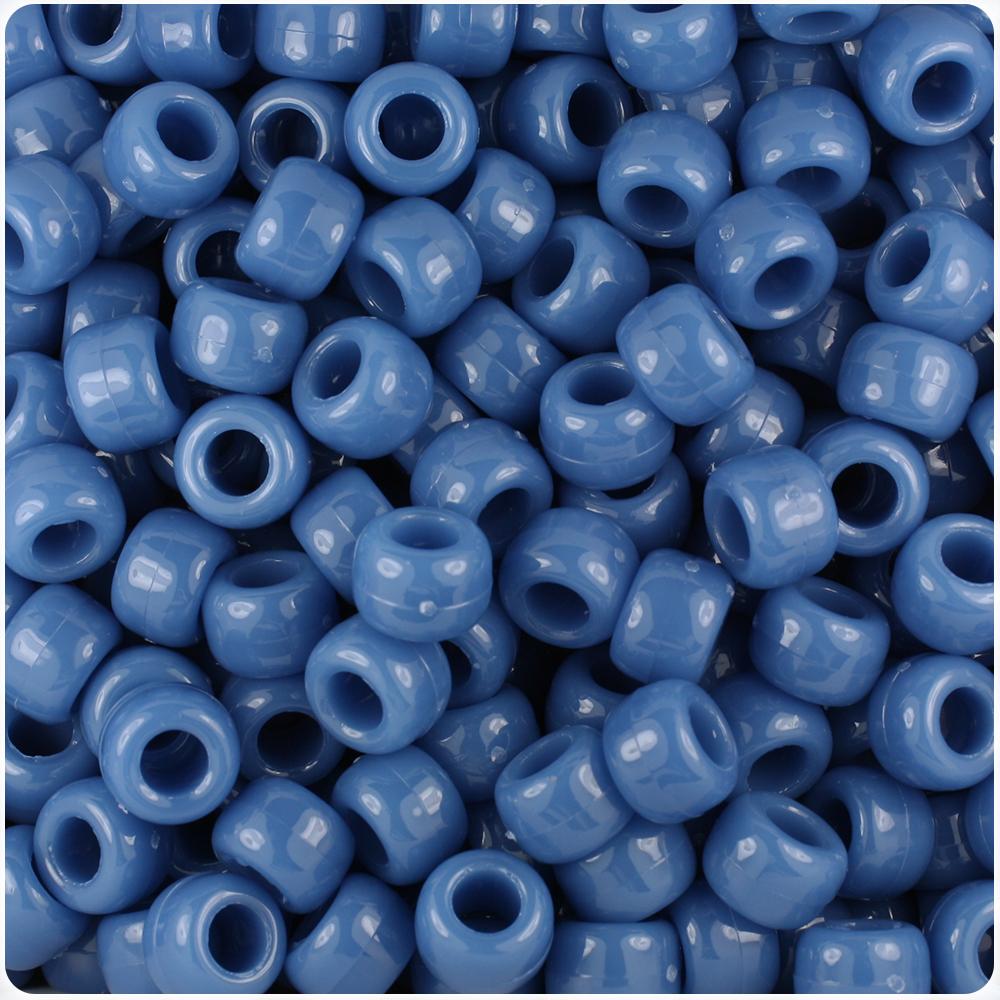 Denim Marbled 9mm Barrel Pony Beads (100pcs)