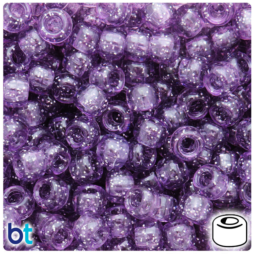 Lilac Sparkle 9mm Barrel Pony Beads (500pcs)