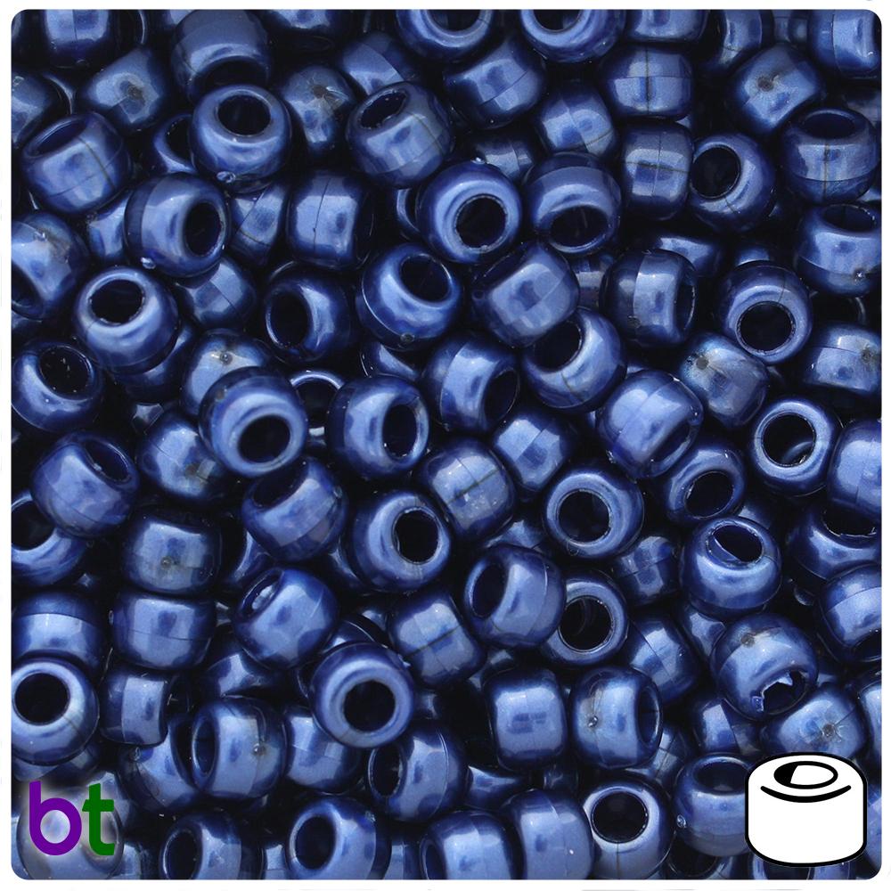 Dark Montana Blue Pearl 9mm Barrel Pony Beads (100pcs)