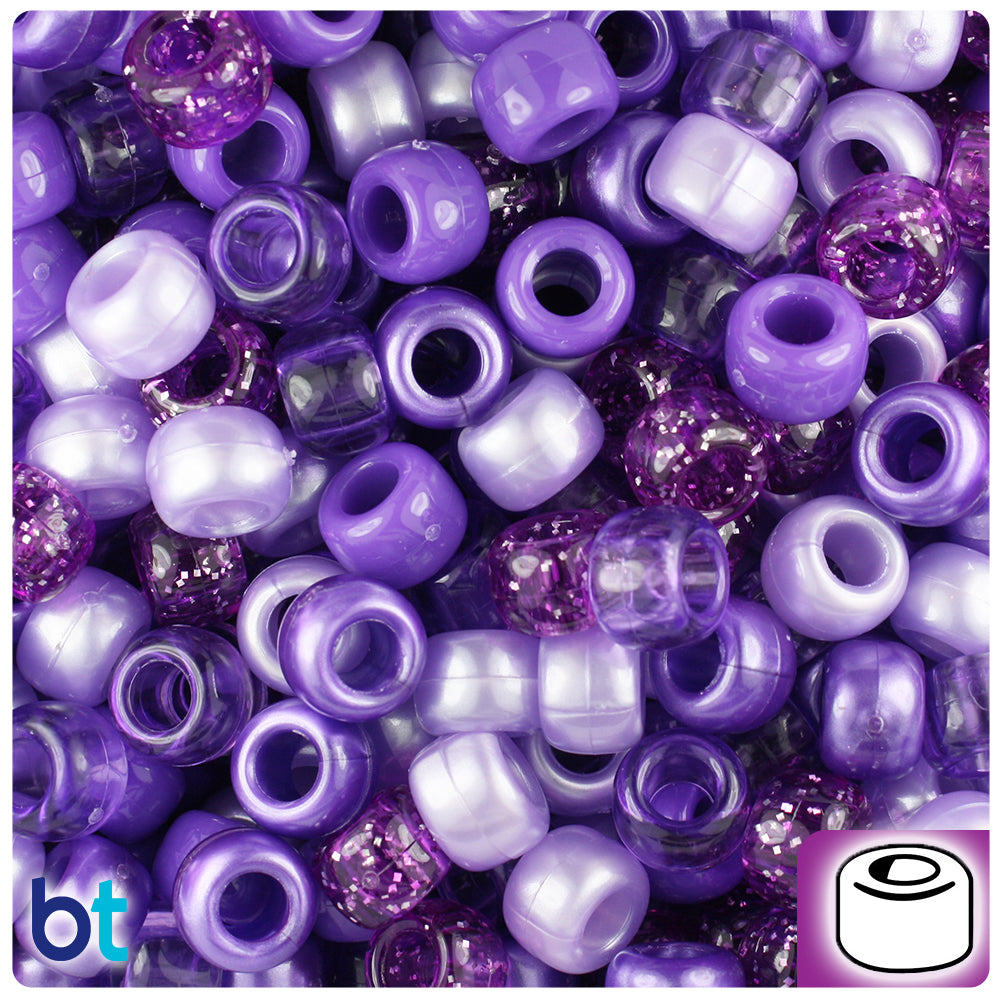 BeadTin Light Purple Pearl 9mm Faceted Barrel Plastic Pony Beads (500pcs)