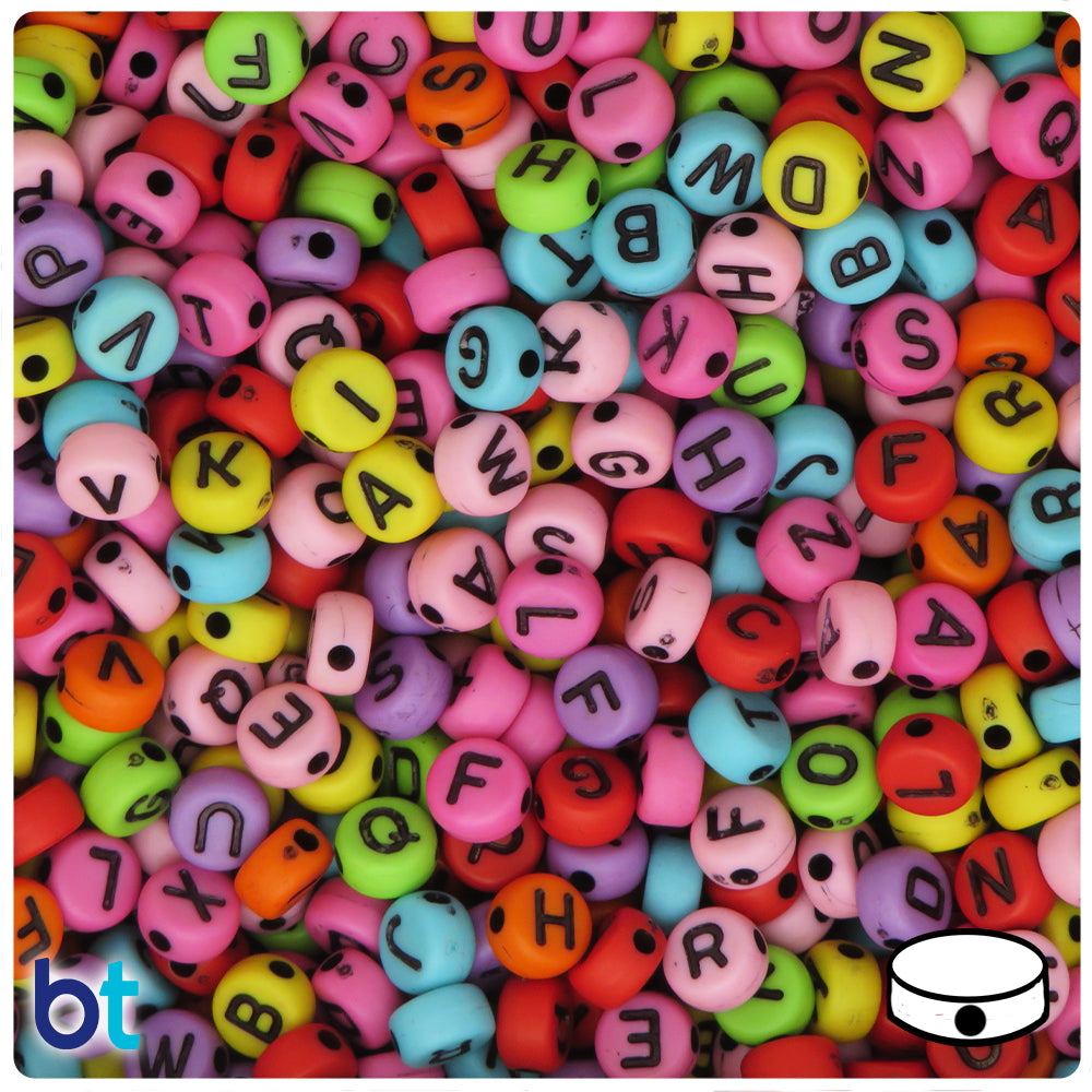 Mixed Opaque 7mm Coin Alpha Beads - Black Letter Mix (250pcs)