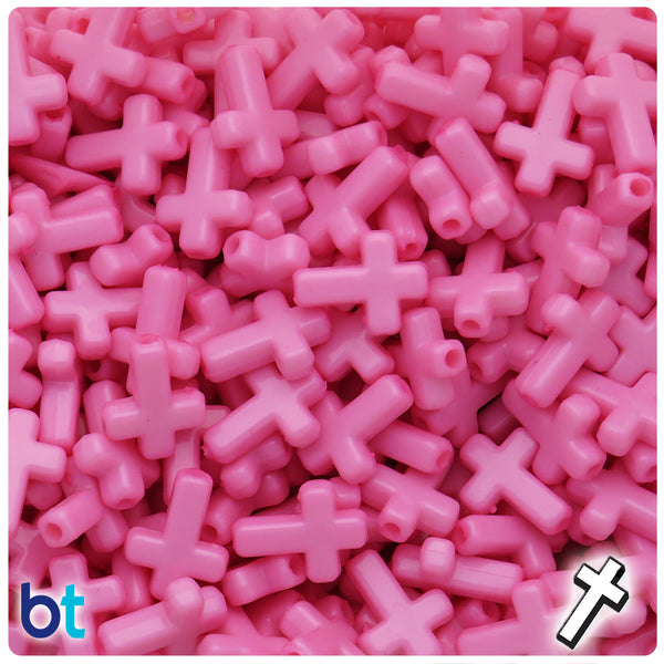Light Pink Opaque 16mm Cross Plastic Beads (100pcs)