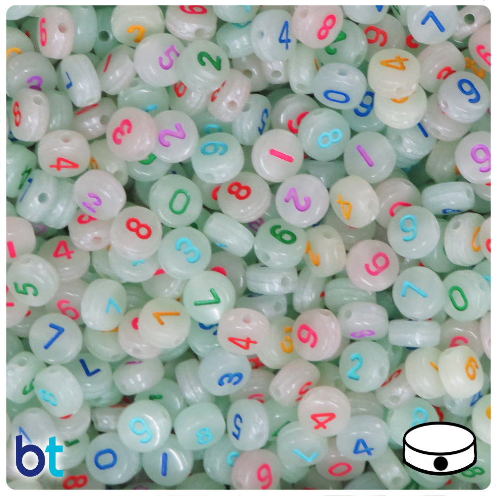 Luminous 7mm Coin Alpha Beads - Colored Number Mix (250pcs)