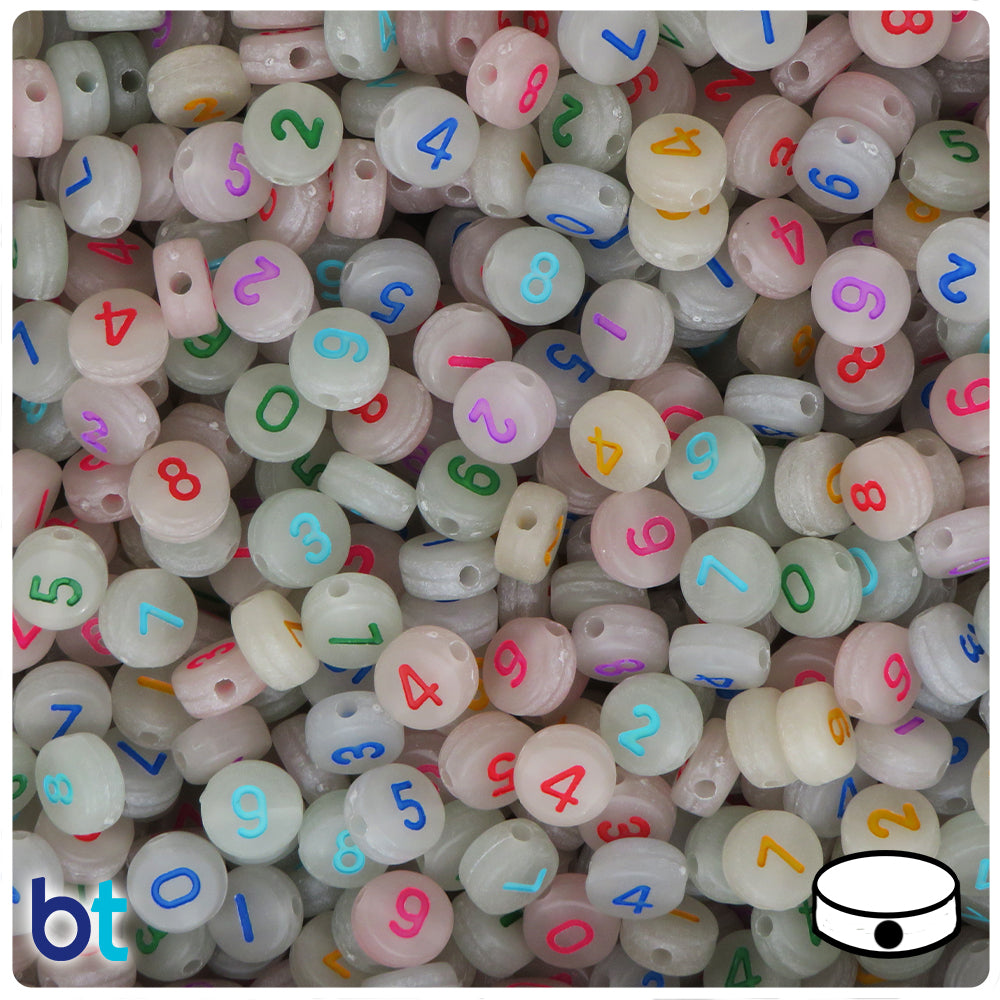 Luminous 7mm Coin Alpha Beads - Colored Number Mix (250pcs)