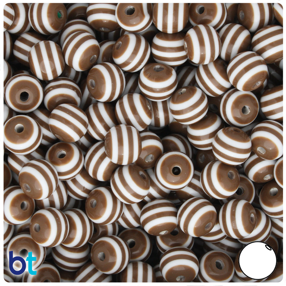 Opaque Mix 10mm Round Resin Beads - White Stripes (75pcs)